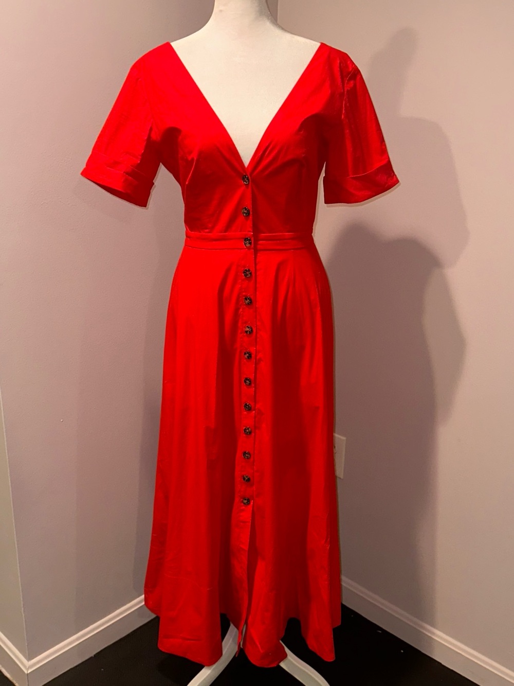 SALONI Bright Red V-Neck Button-Front Dress